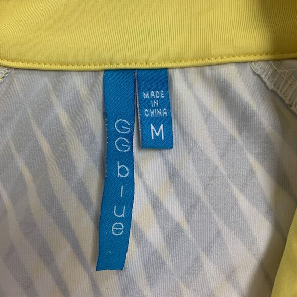 GG Blue Polo Shirt Womens M Multi Geo Print Snap Button Collared Short Sleeve - Picture 7 of 10